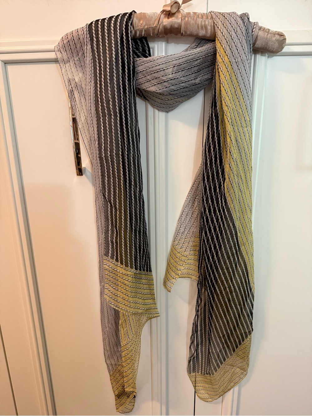 Brooks Brothers Italian Silk Scarf in Yellow, Black & Cream with Rope Pattern